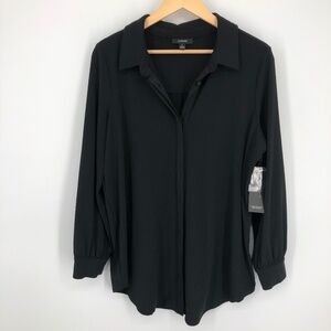 Alfani Womens Top Size Medium Solid Black Office Career‎ Button Up Placket New